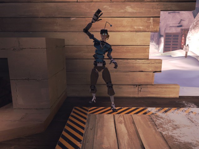 Picture of a Robot Scout doing the high-five taunt.